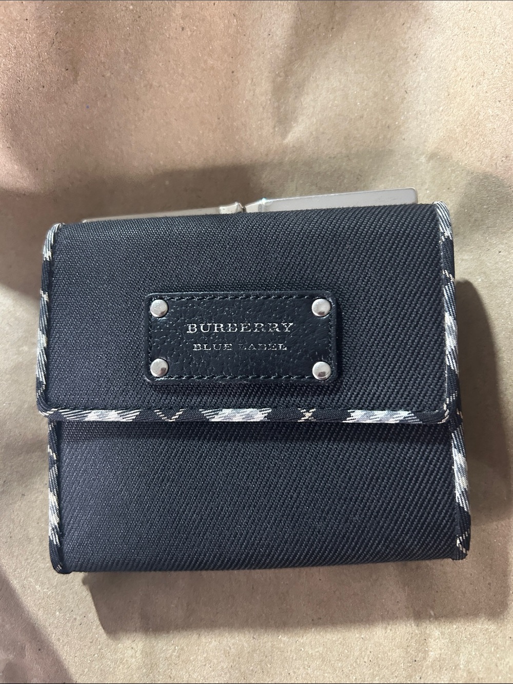 Burberry Black Compact Wallet with Contrast Trim